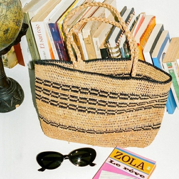 Rouje Handbags - Raffia Stripe Basket Bag